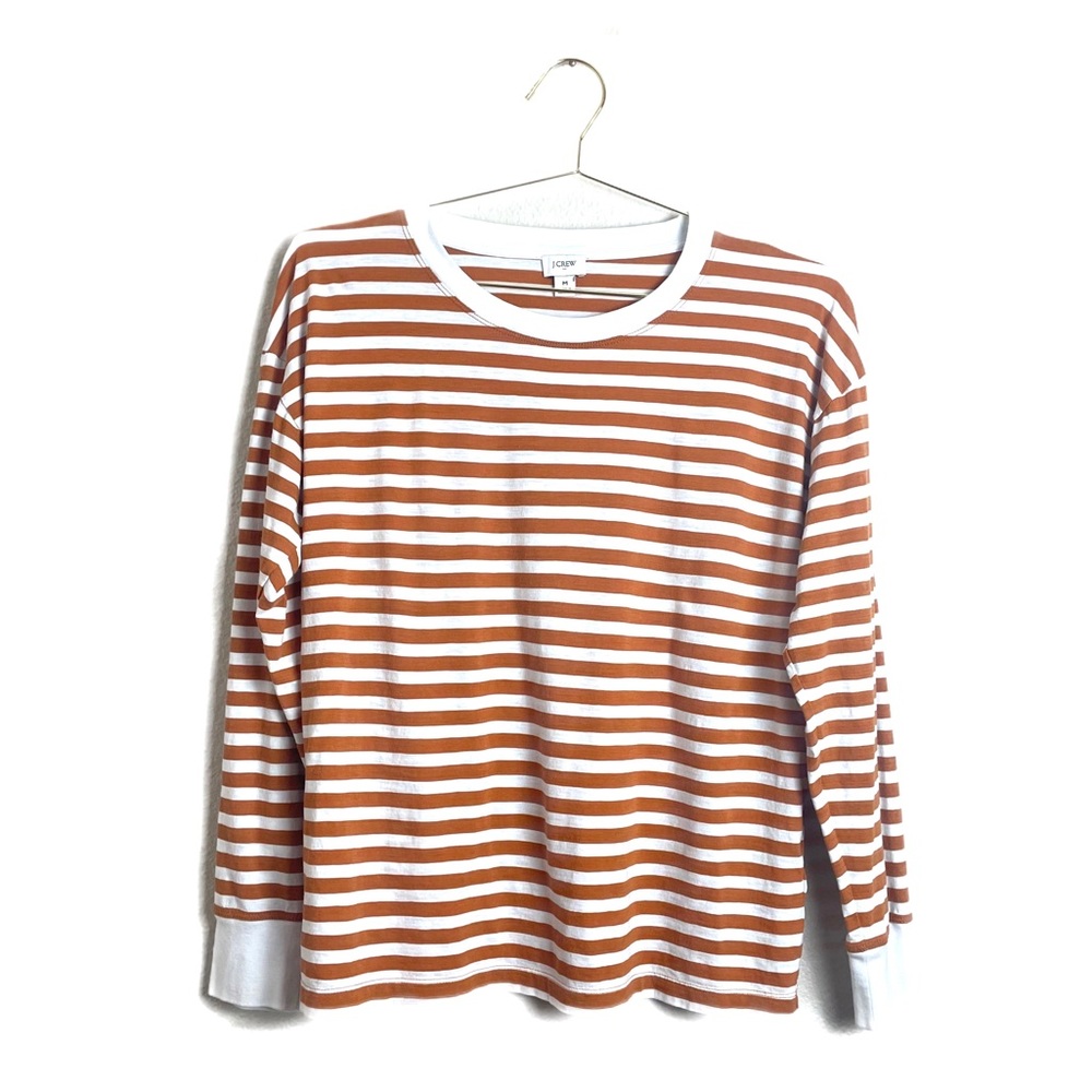 J. Crew • Orange/White Striped Long-sleeved Blouse Size M